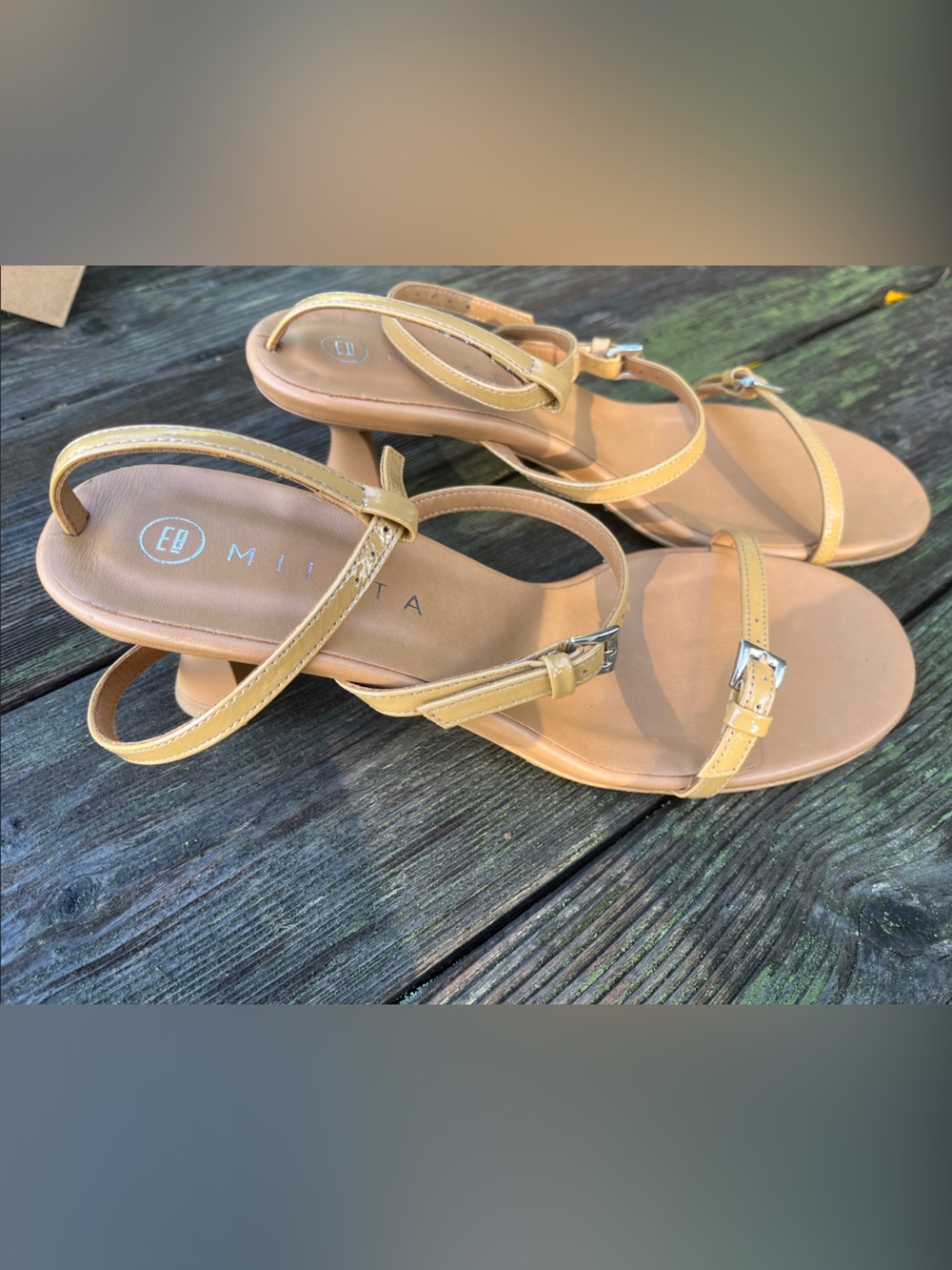 Miista Strappy Mid-Heel Sandal in Mustard Yellow